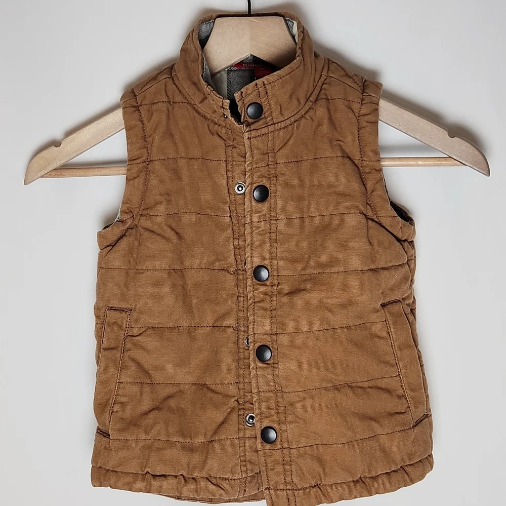 UNIONBAY Brown Quilted Kids Vest Flannel Lined